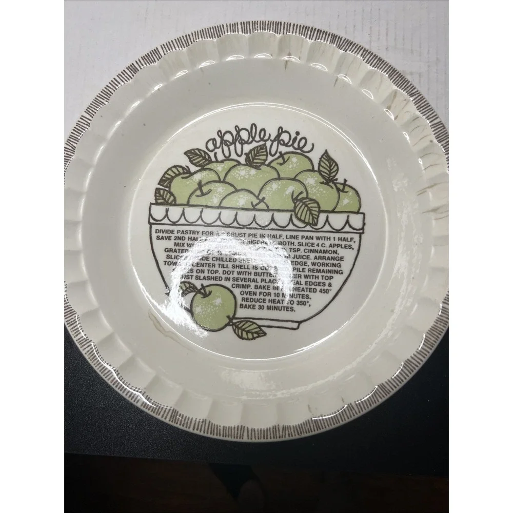 Vintage Retro Country Harvest Green Apple Pie Plate Pan Dish Recipe Baking 11